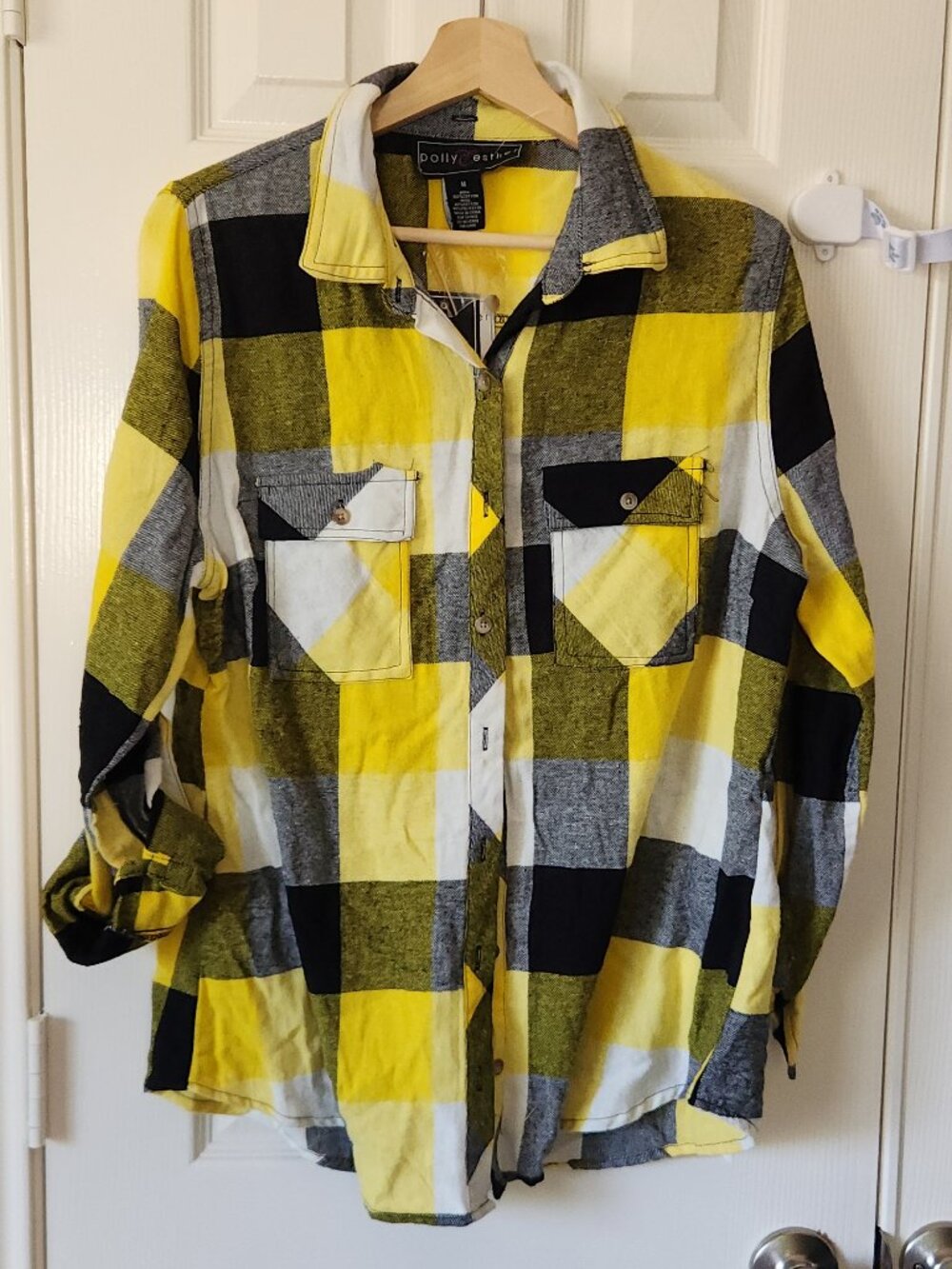 Polly & Esther Long Sleeve Button Up Yellow and Black Buffalo Plaid